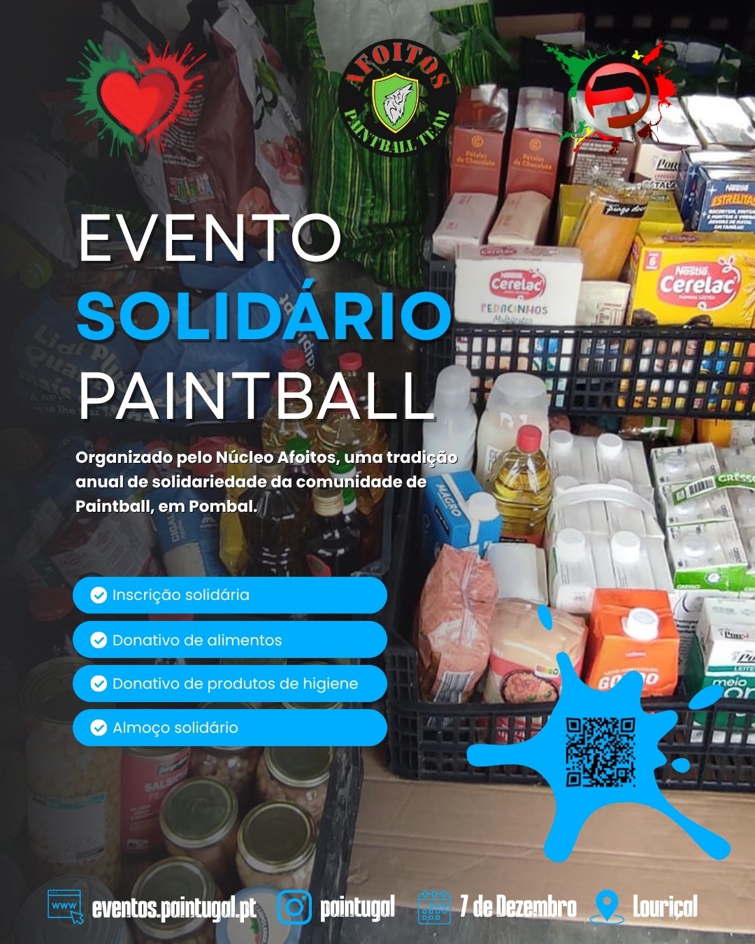 Poster do Evento Solidário de Paintball 2026 da Afoitos Paintball Team